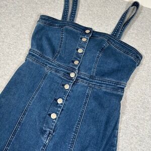 Forever 21‎ Denim Dress Womens Medium Y2K Midi Button Front Pencil Sleeveless